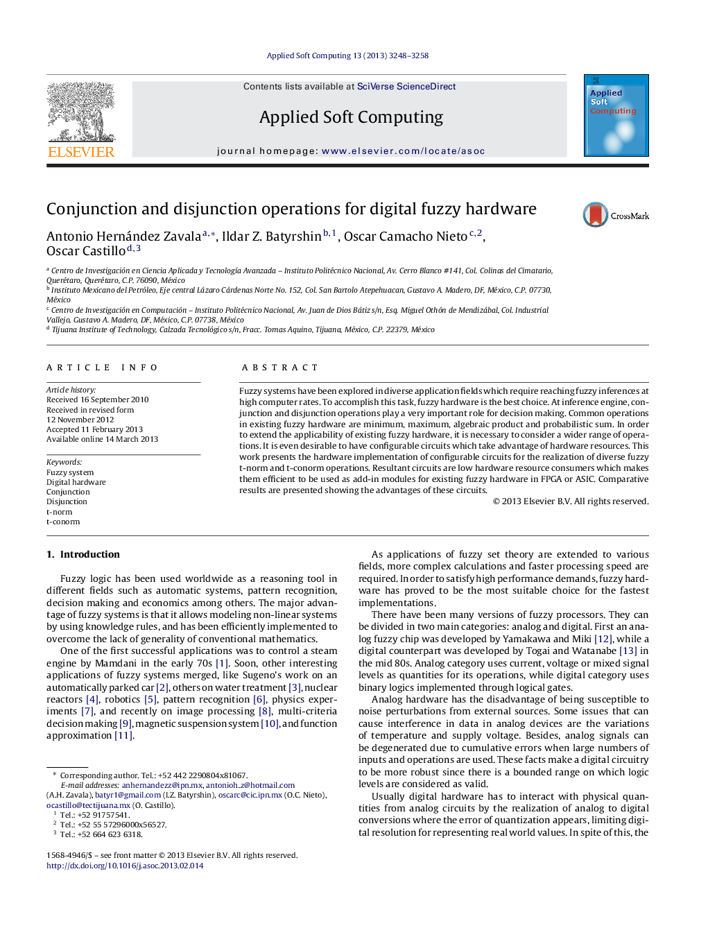 Conjunction and disjunction operations for digital fuzzy hardware