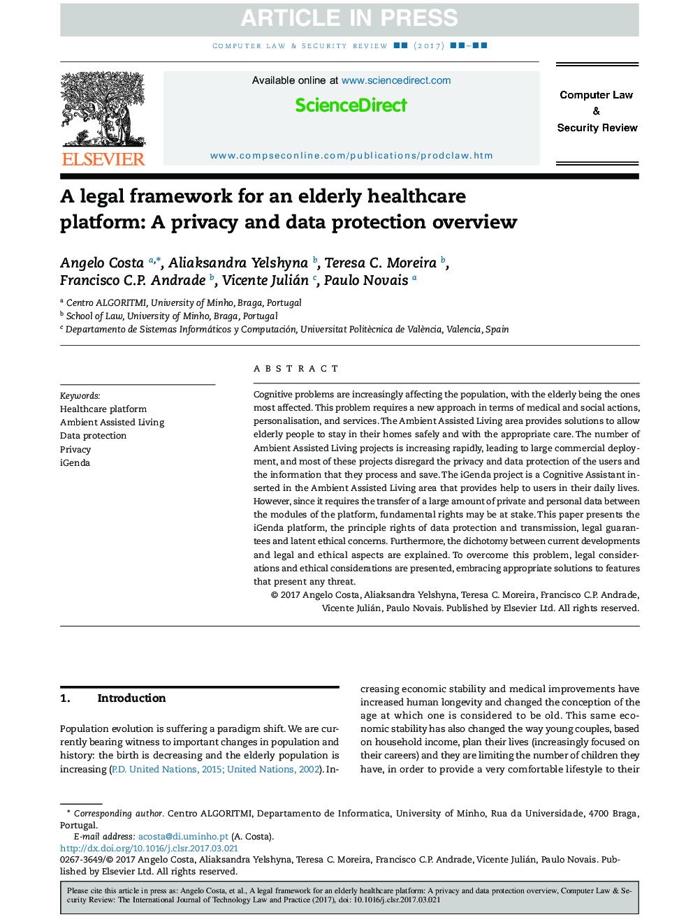 یک چارچوب قانونی برای یک پلت فرم مراقبت سالم سالمندان: یک نظرسنجی حفظ حریم خصوصی و اطلاعات 