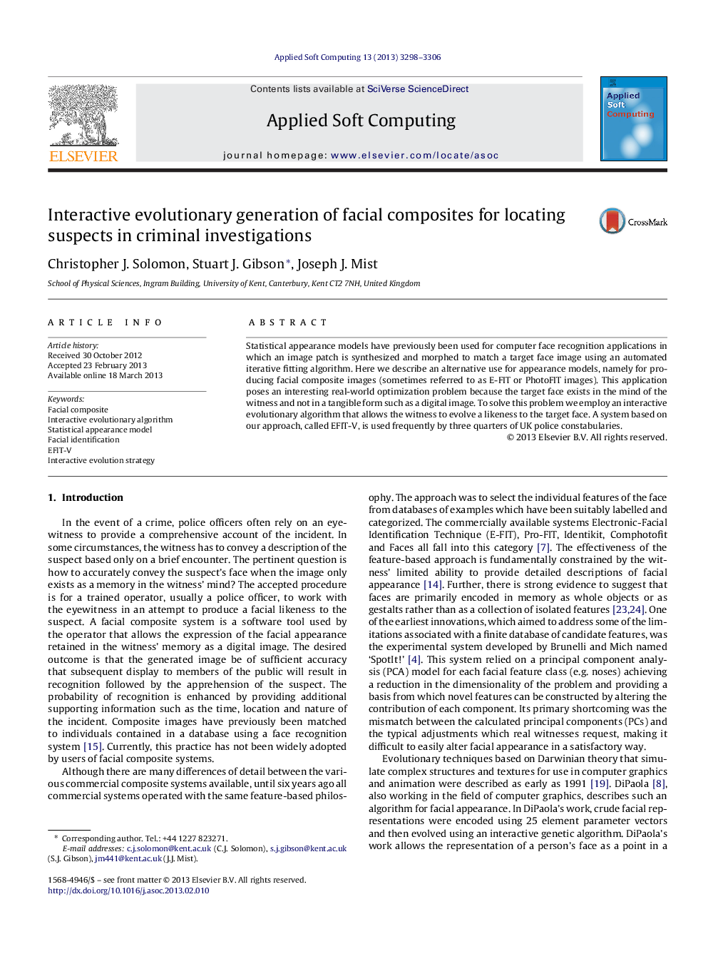 Interactive evolutionary generation of facial composites for locating suspects in criminal investigations