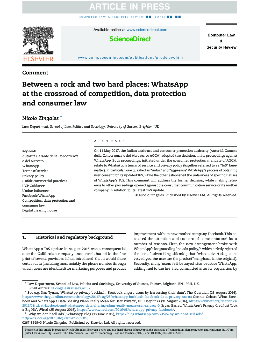 Between a rock and two hard places: WhatsApp at the crossroad of competition, data protection and consumer law