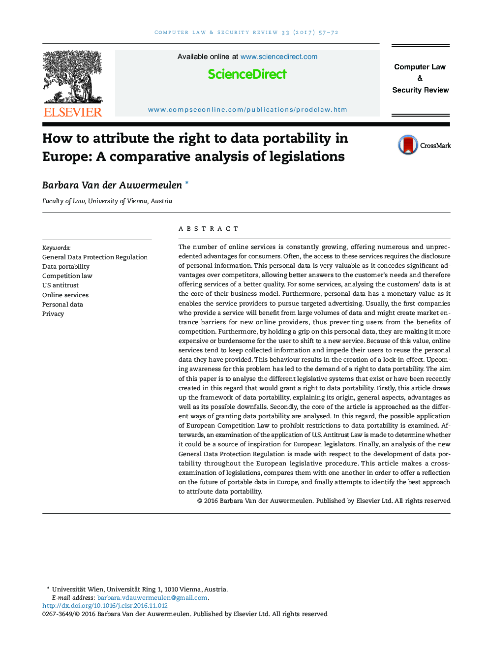 How to attribute the right to data portability in Europe: A comparative analysis of legislations