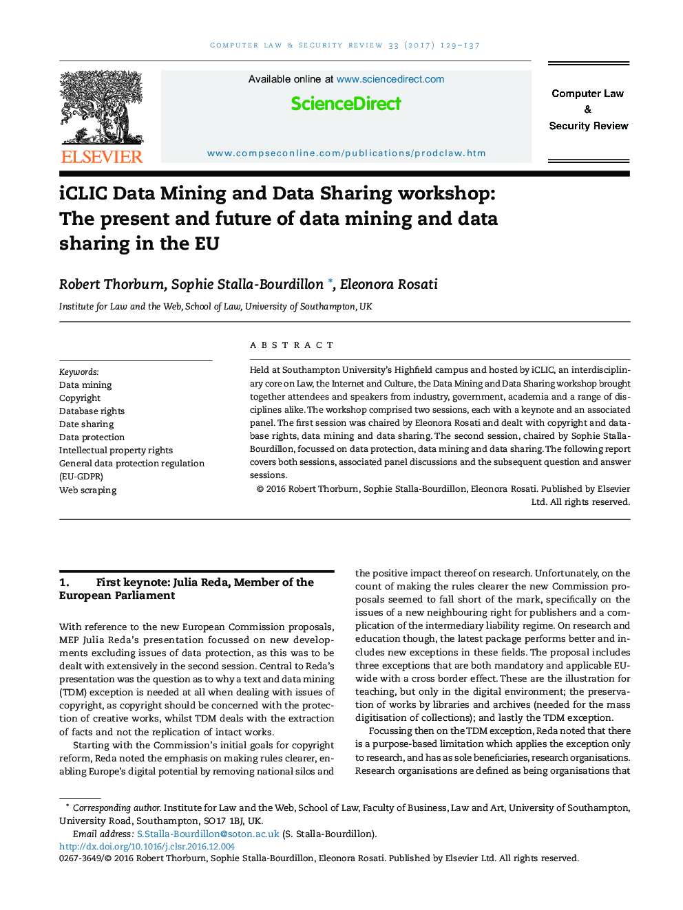 iCLIC Data Mining and Data Sharing workshop: The present and future of data mining and data sharing in the EU