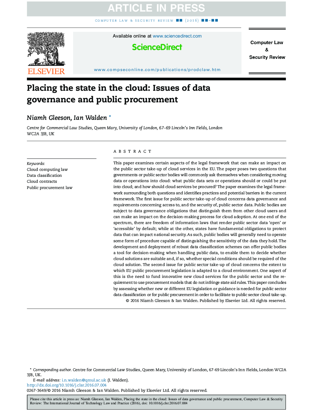 قرار دادن دولت در ابر: مسائل مربوط به اداره داده ها و تهیه های عمومی 