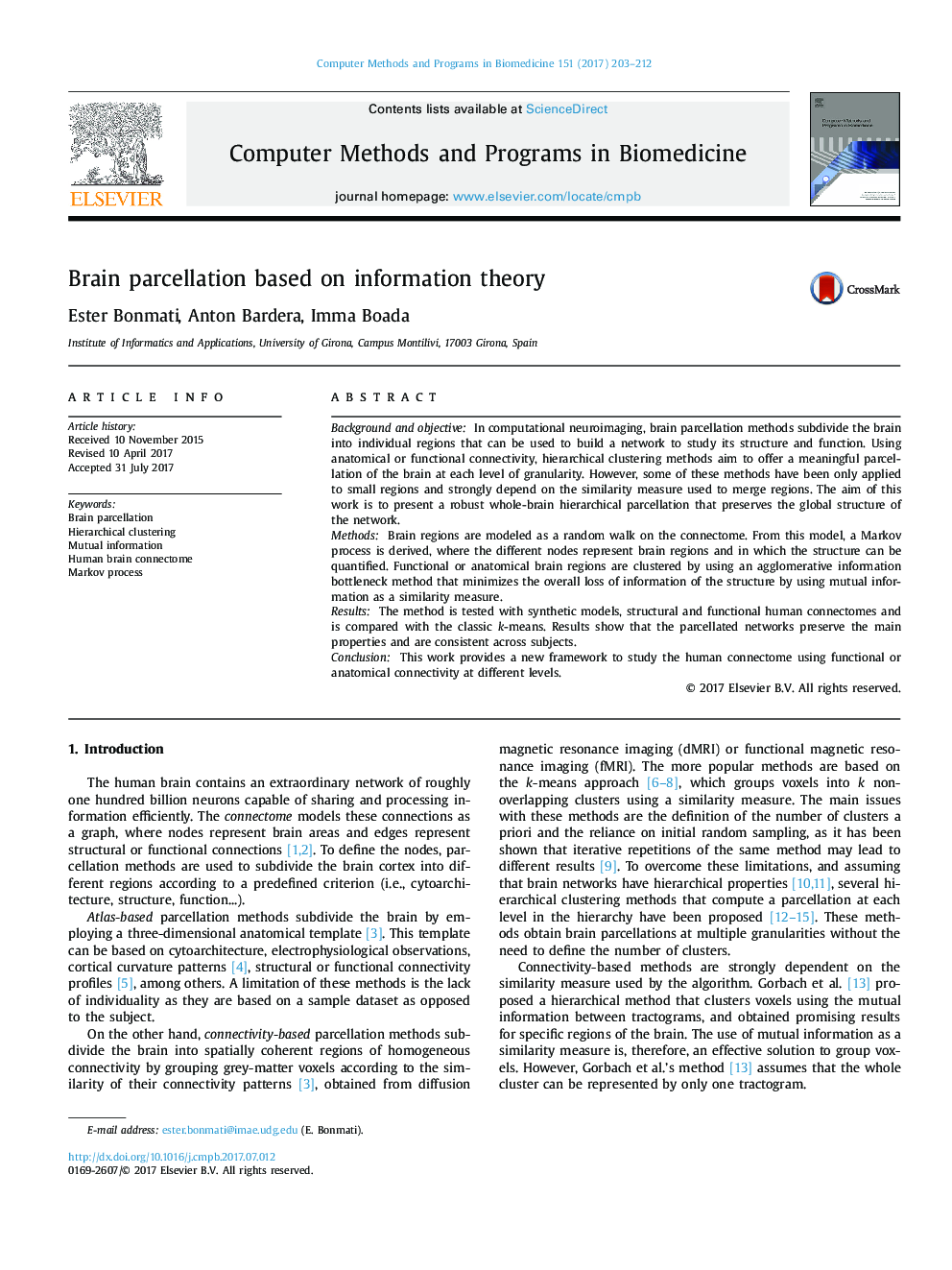 Brain parcellation based on information theory