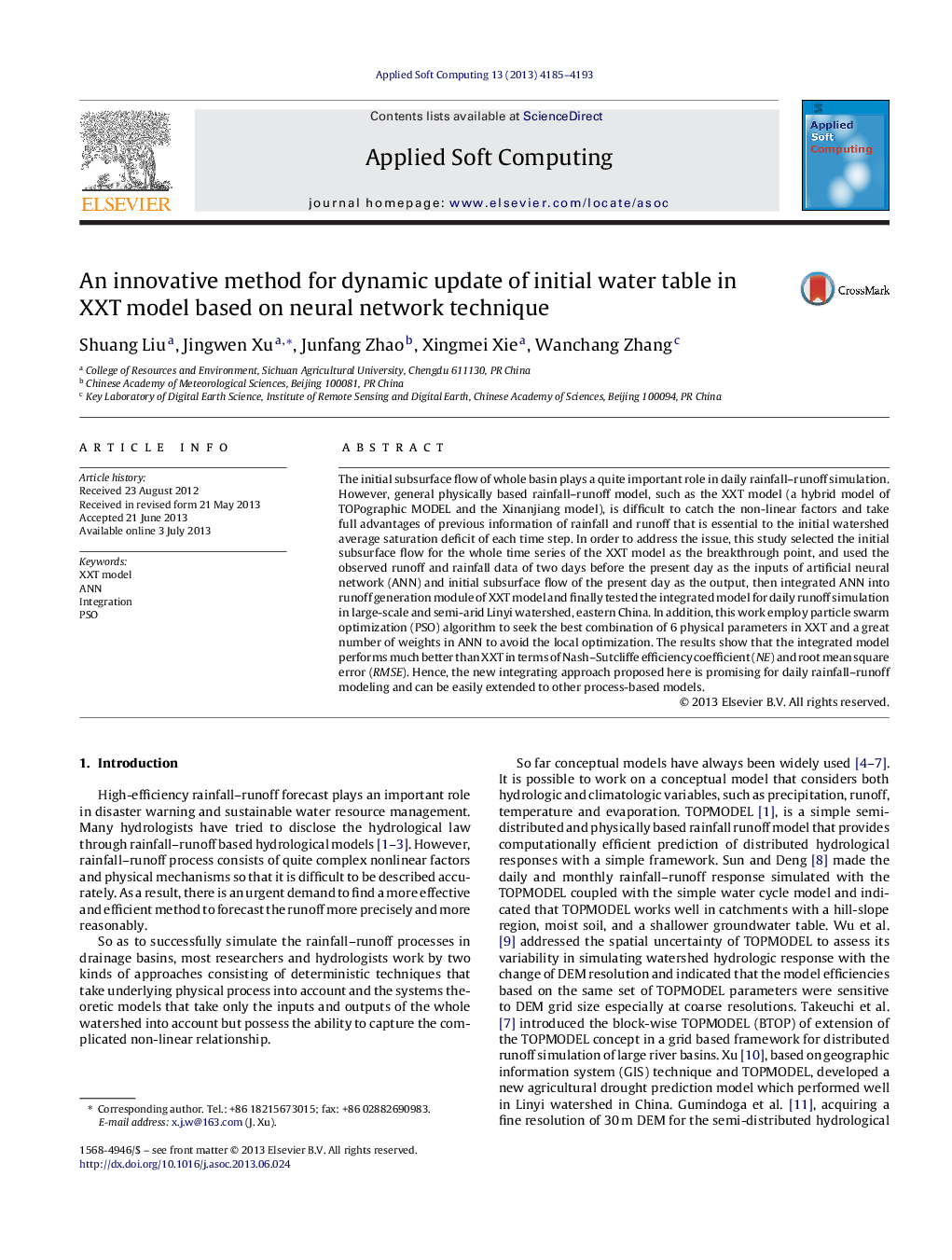 An innovative method for dynamic update of initial water table in XXT model based on neural network technique