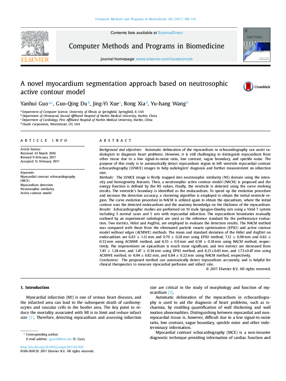 A novel myocardium segmentation approach based on neutrosophic active contour model