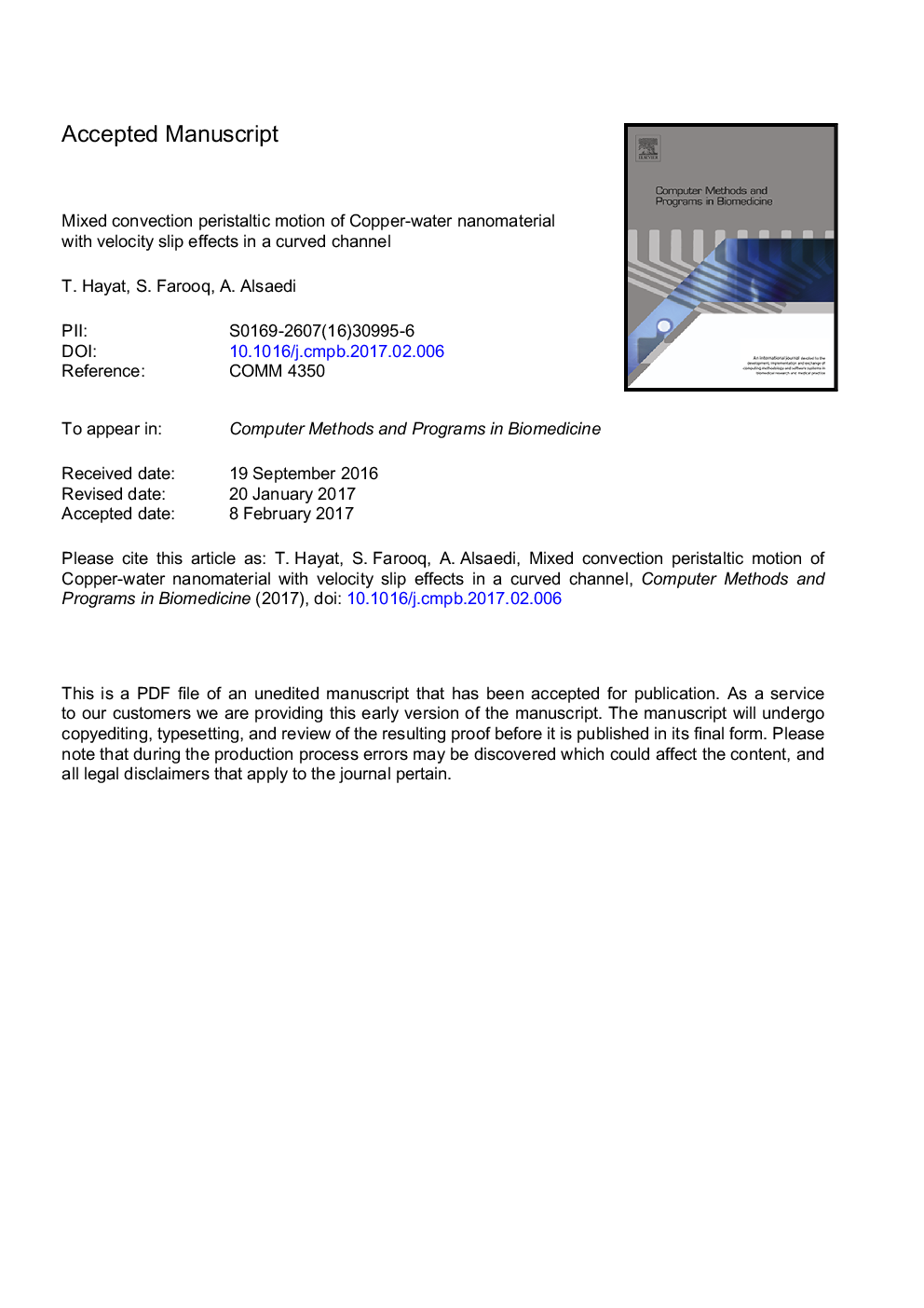 Mixed convection peristaltic motion of copper-water nanomaterial with velocity slip effects in a curved channel