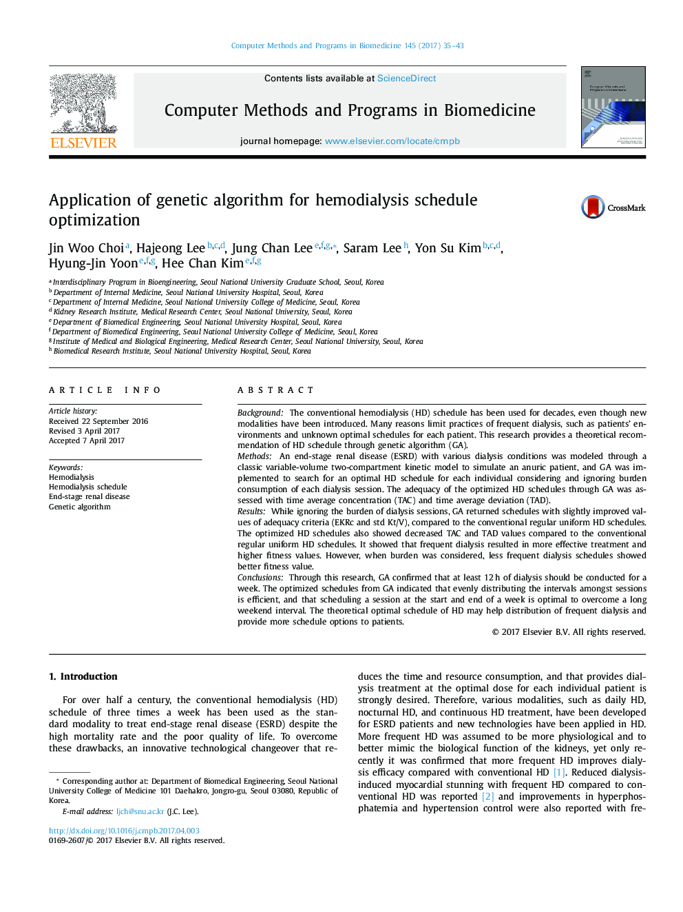 Application of genetic algorithm for hemodialysis schedule optimization