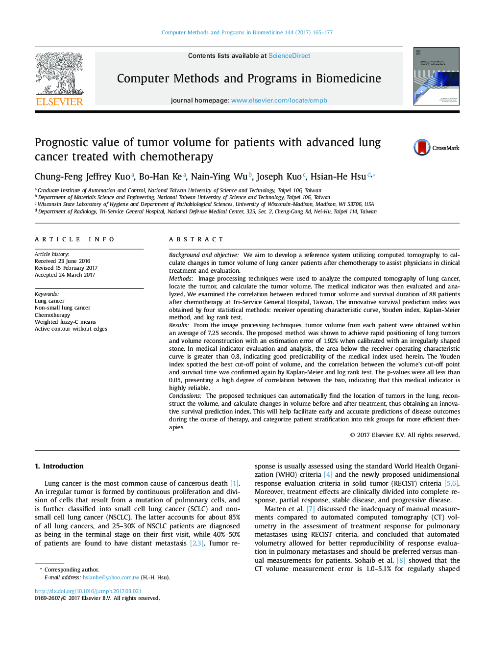 Prognostic value of tumor volume for patients with advanced lung cancer treated with chemotherapy