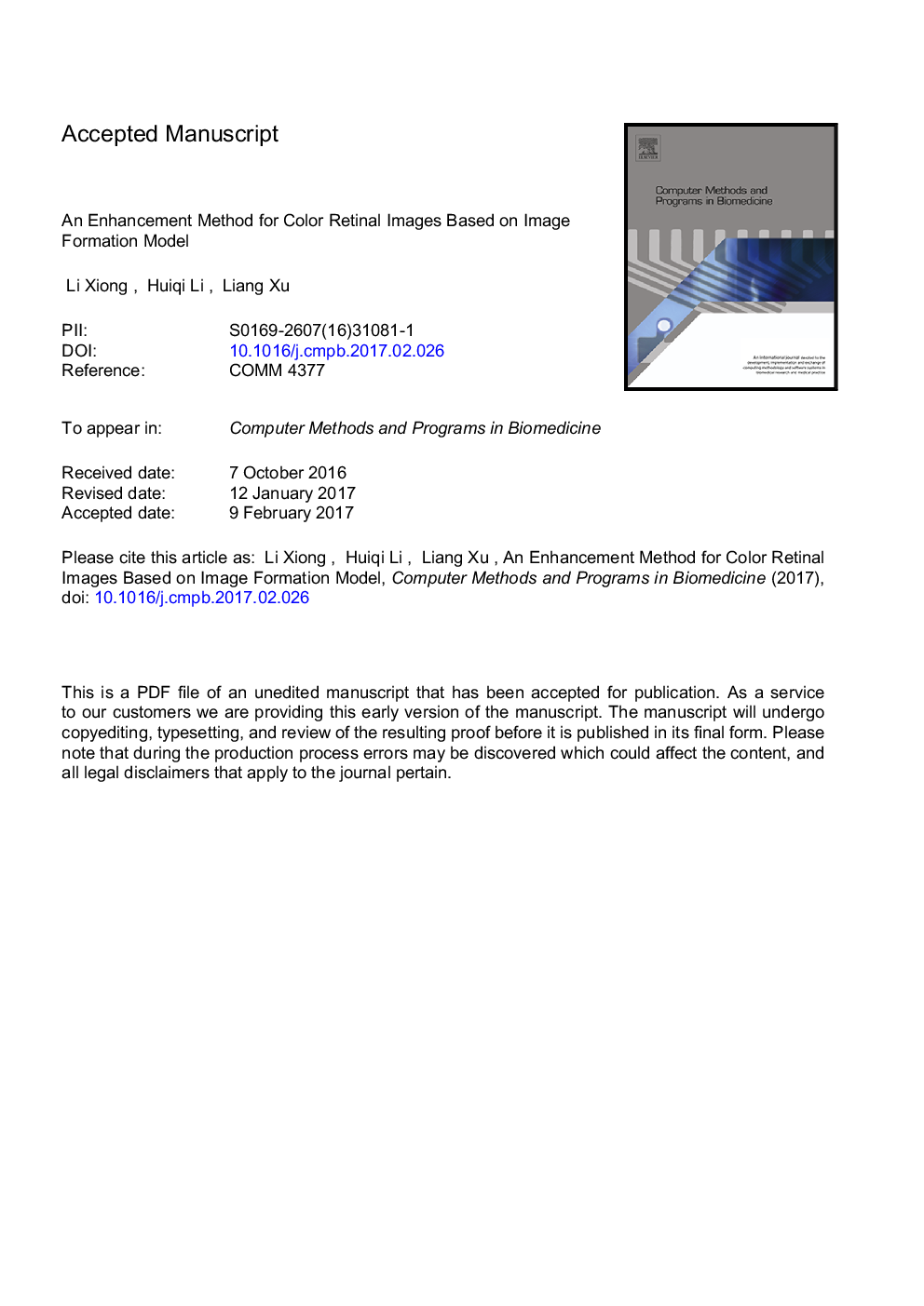 An enhancement method for color retinal images based on image formation model