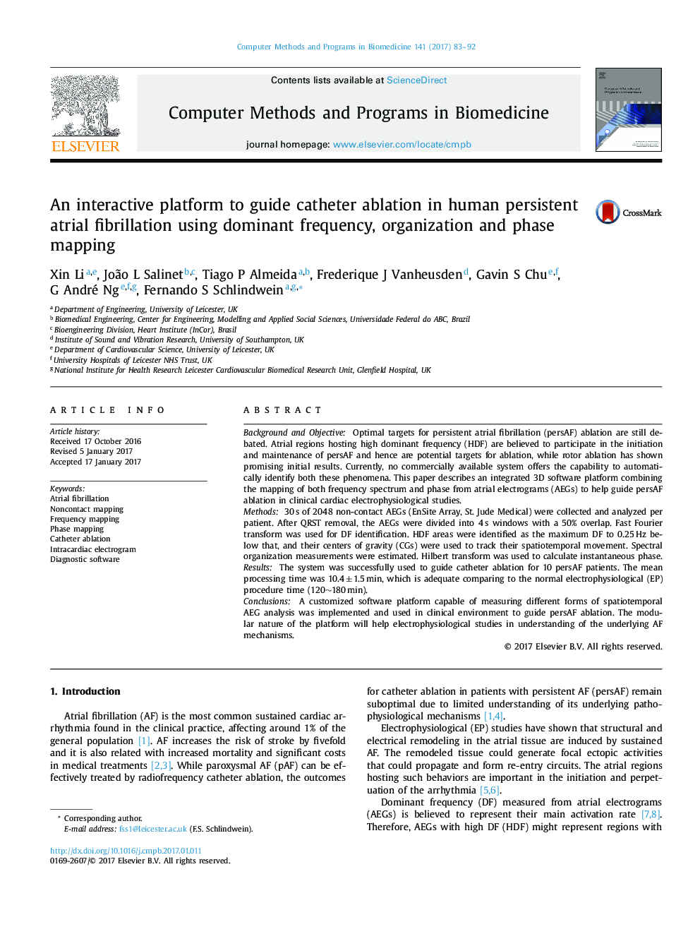 An interactive platform to guide catheter ablation in human persistent atrial fibrillation using dominant frequency, organization and phase mapping