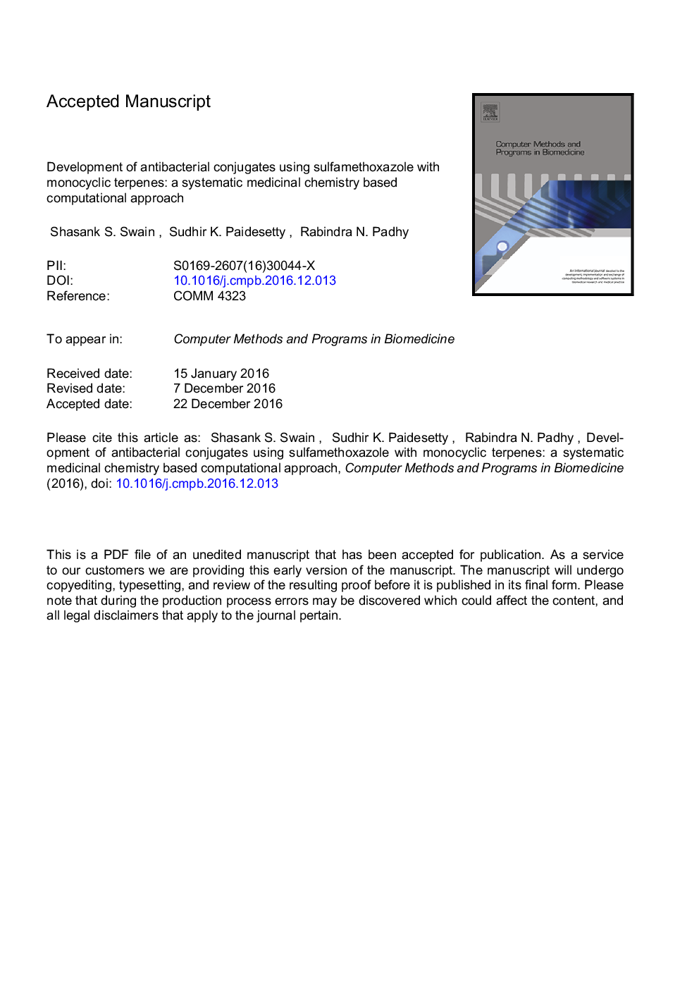 Development of antibacterial conjugates using sulfamethoxazole with monocyclic terpenes: A systematic medicinal chemistry based computational approach