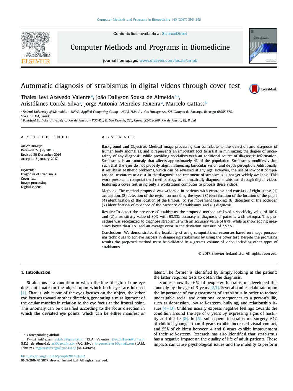 Automatic diagnosis of strabismus in digital videos through cover test