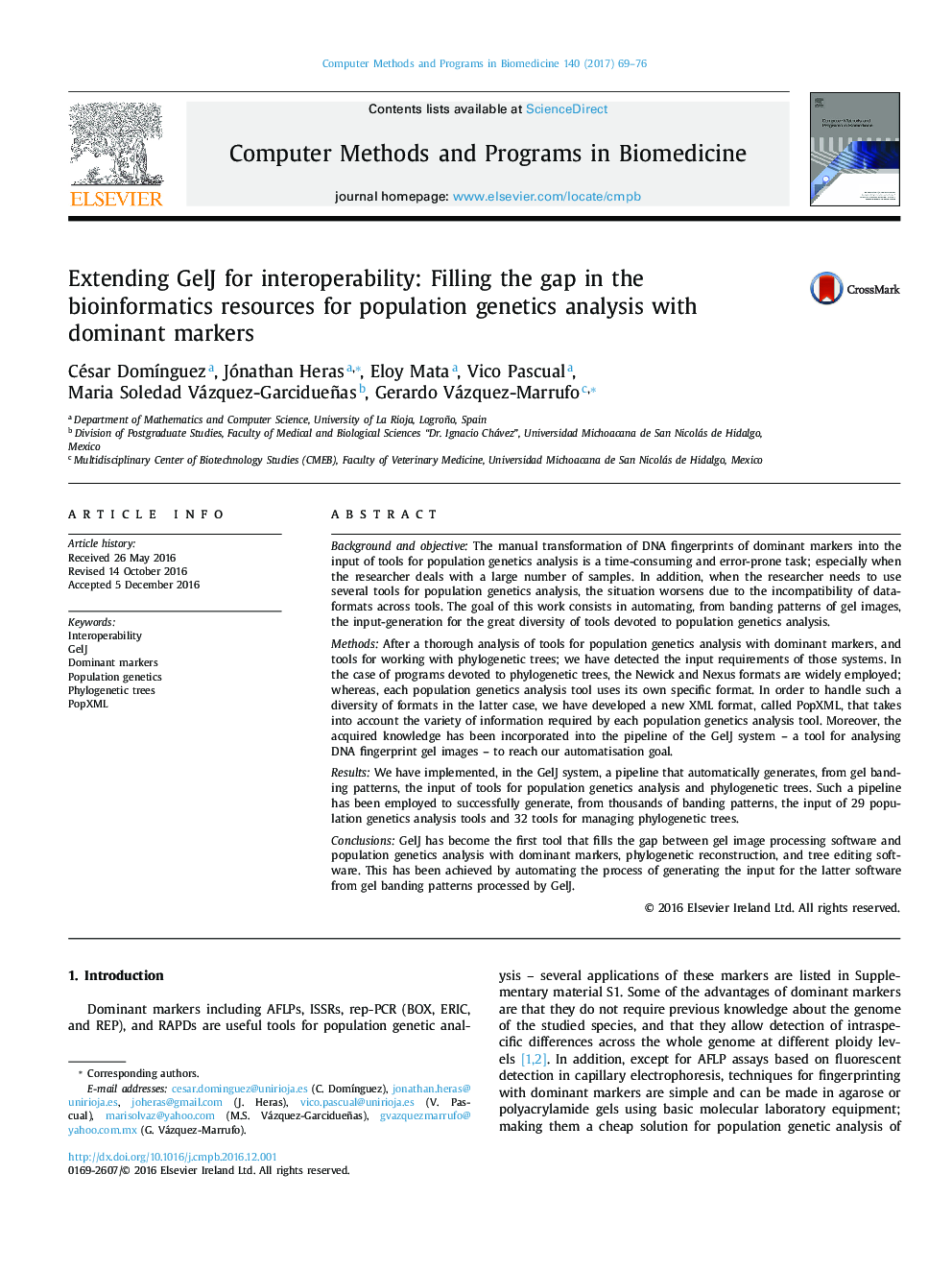 Extending GelJ for interoperability: Filling the gap in the bioinformatics resources for population genetics analysis with dominant markers