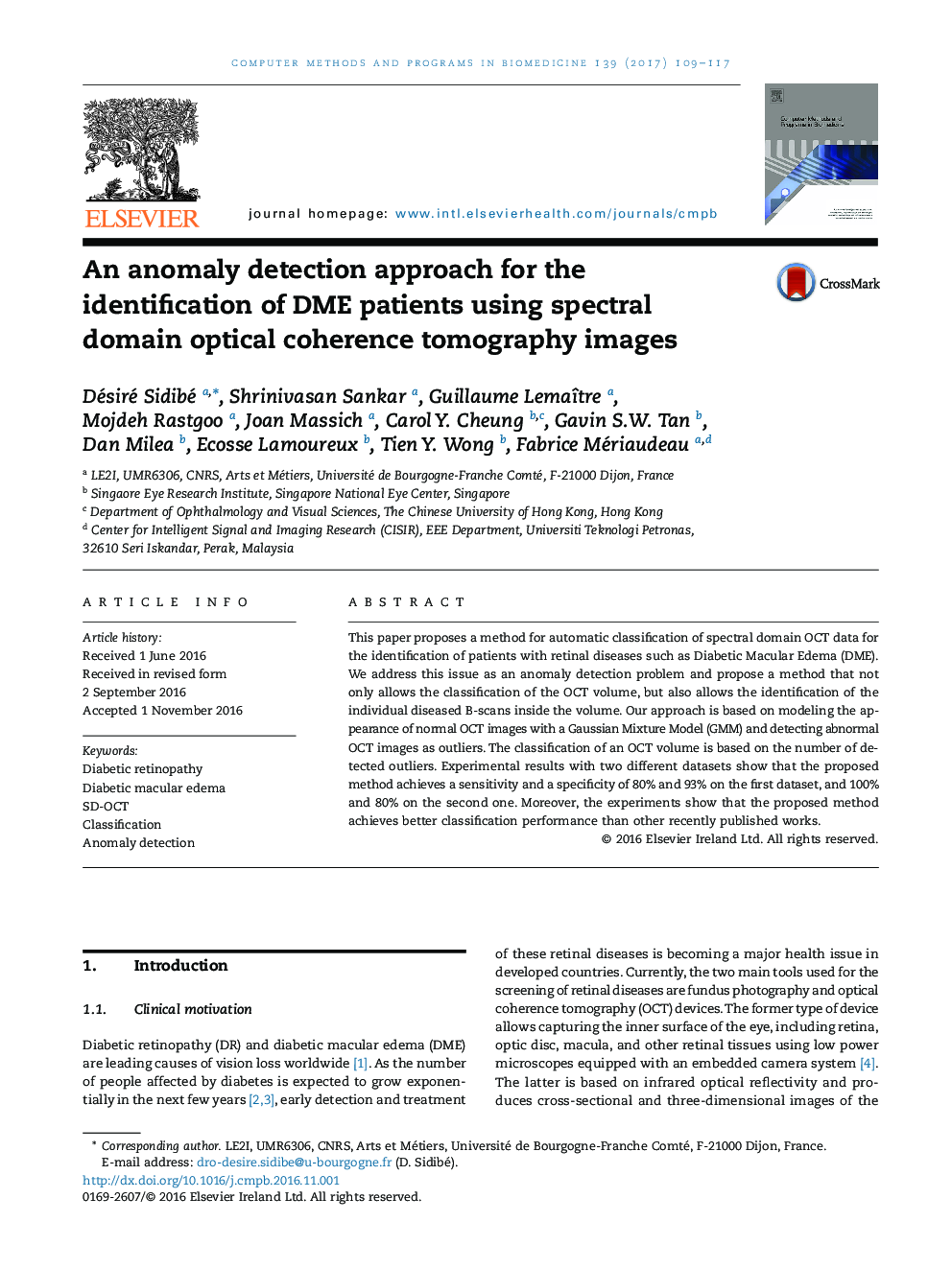 An anomaly detection approach for the identification of DME patients using spectral domain optical coherence tomography images