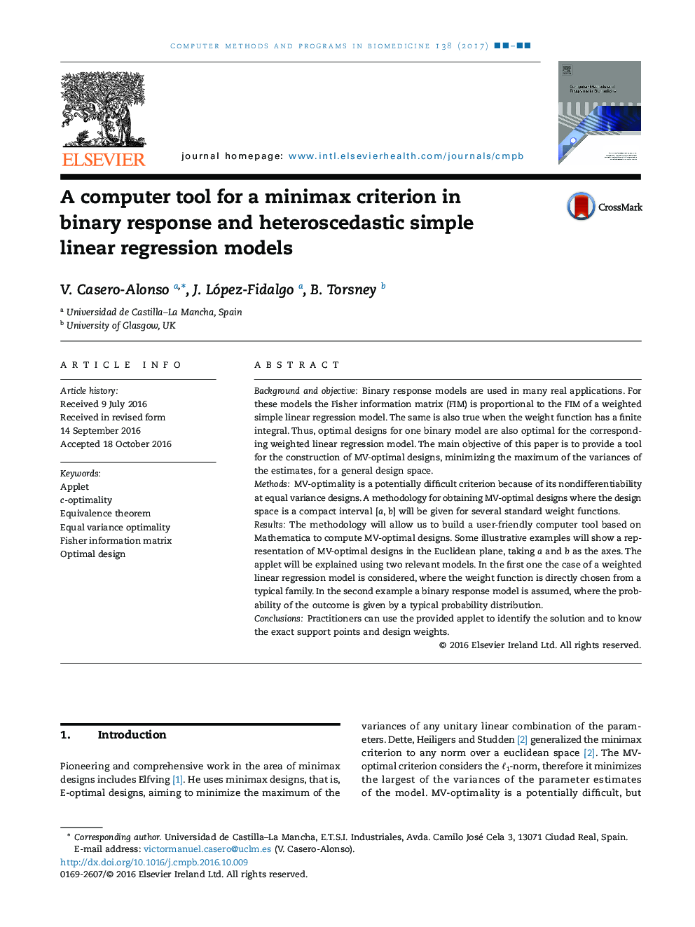 A computer tool for a minimax criterion in binary response and heteroscedastic simple linear regression models