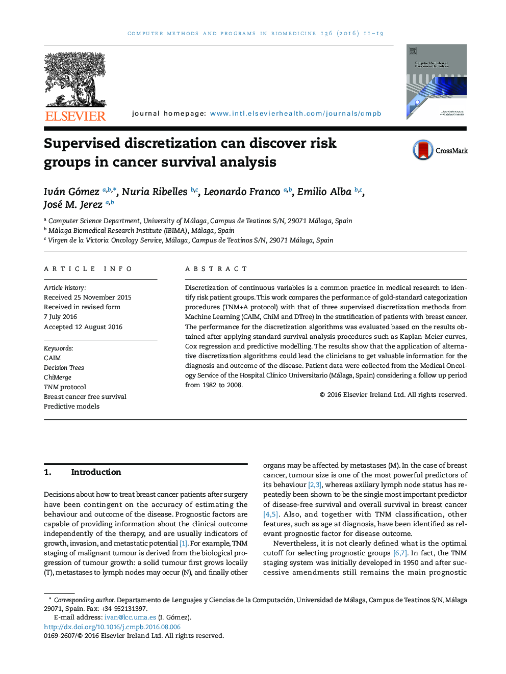 Supervised discretization can discover risk groups in cancer survival analysis