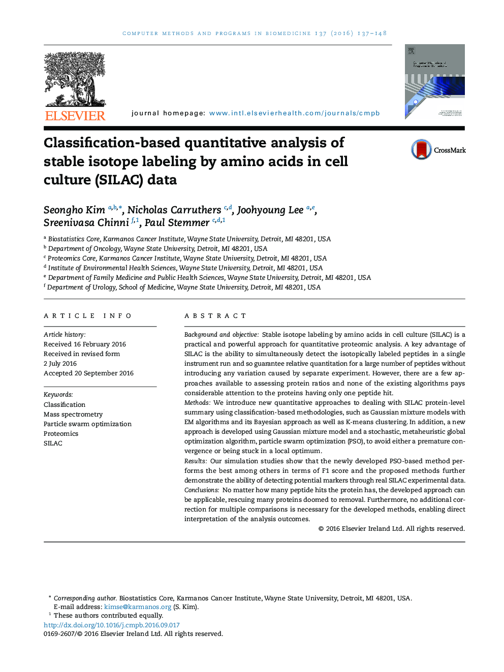 Classification-based quantitative analysis of stable isotope labeling by amino acids in cell culture (SILAC) data