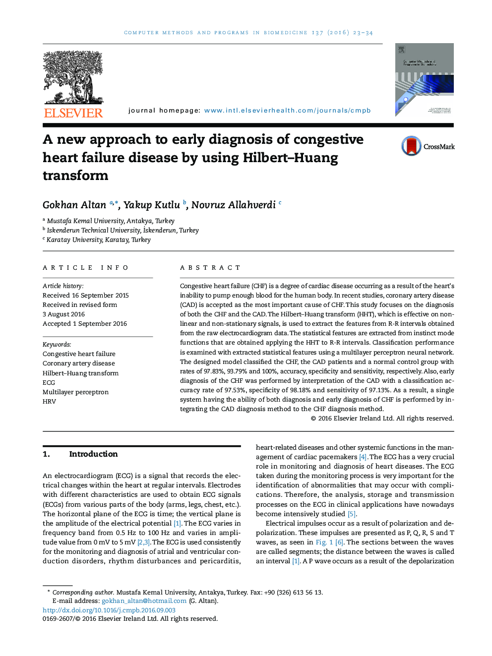 A new approach to early diagnosis of congestive heart failure disease by using Hilbert-Huang transform