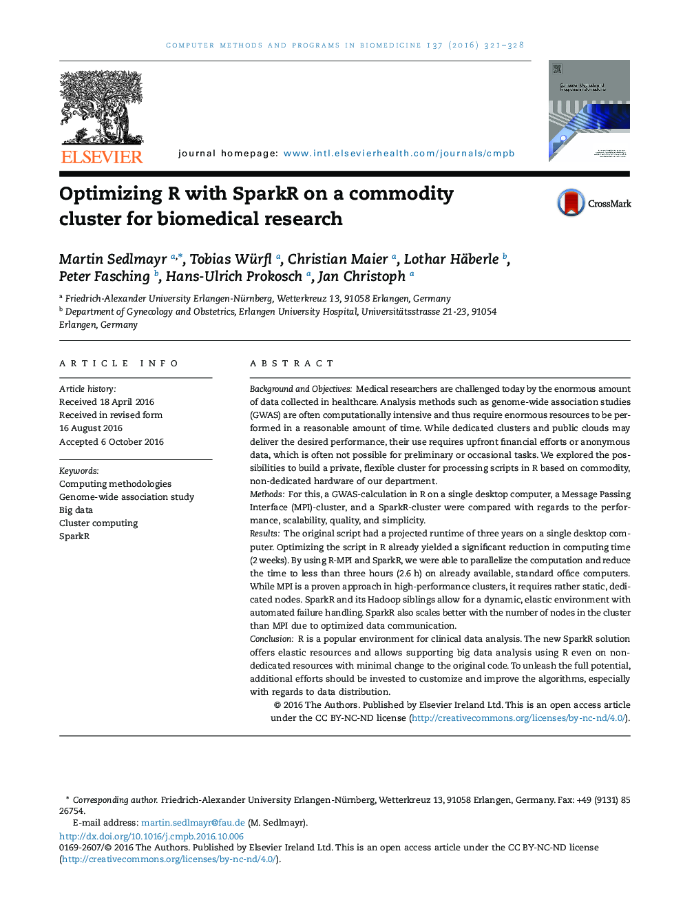 Optimizing R with SparkR on a commodity cluster for biomedical research