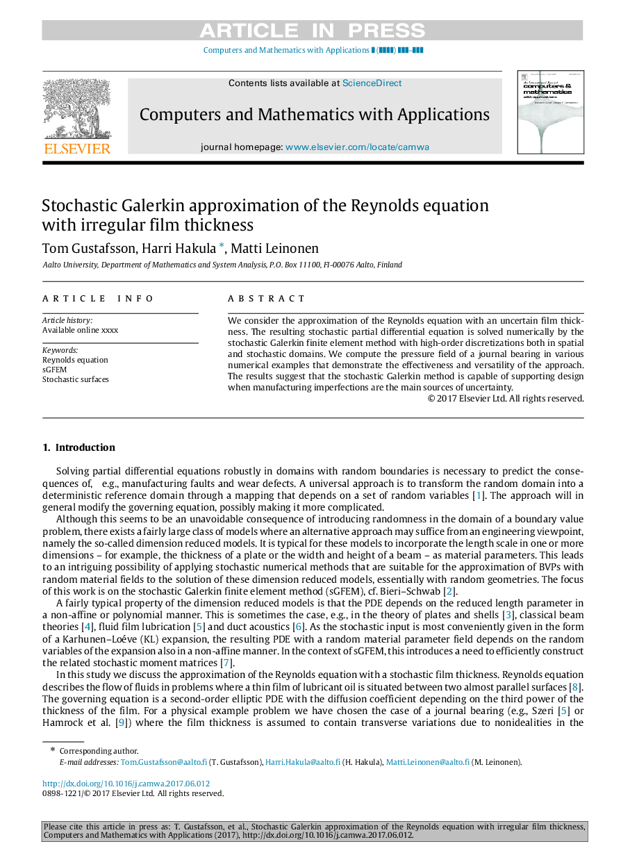 Stochastic Galerkin approximation of the Reynolds equation with irregular film thickness