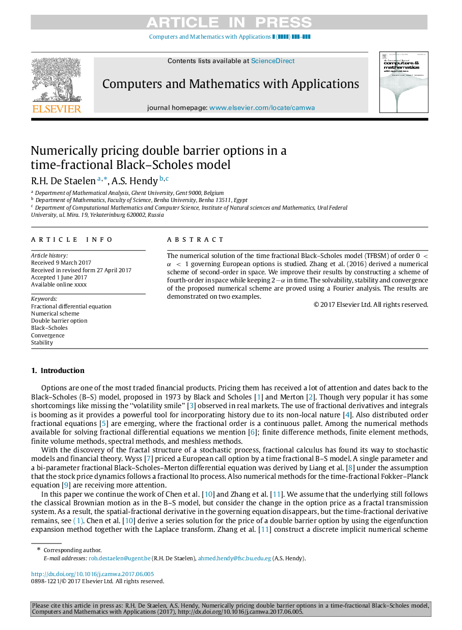 Numerically pricing double barrier options in a time-fractional Black-Scholes model