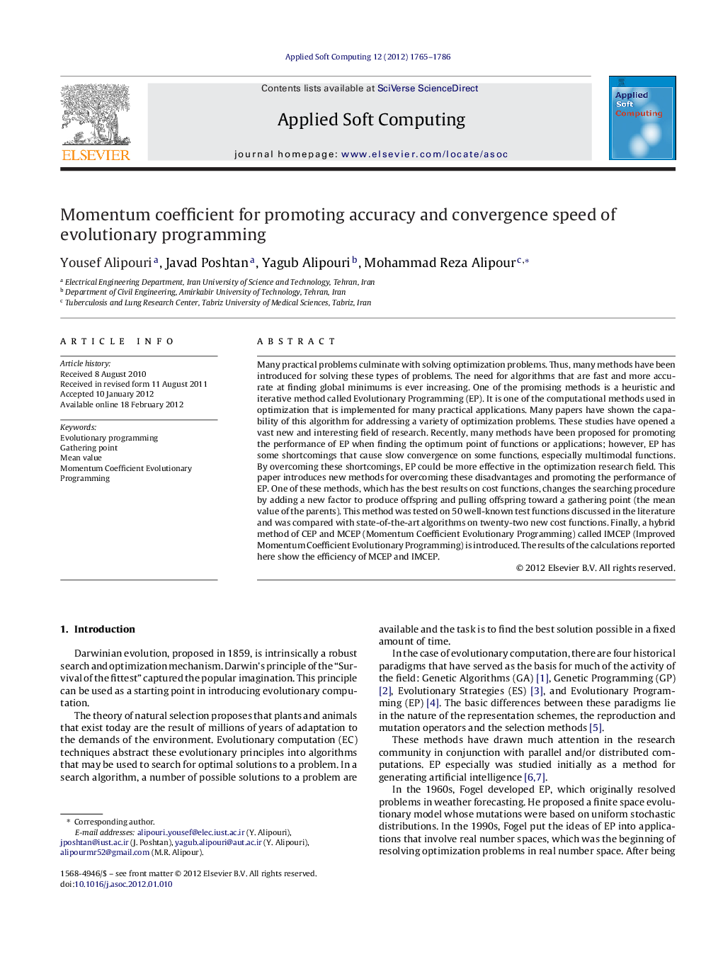 Momentum coefficient for promoting accuracy and convergence speed of evolutionary programming