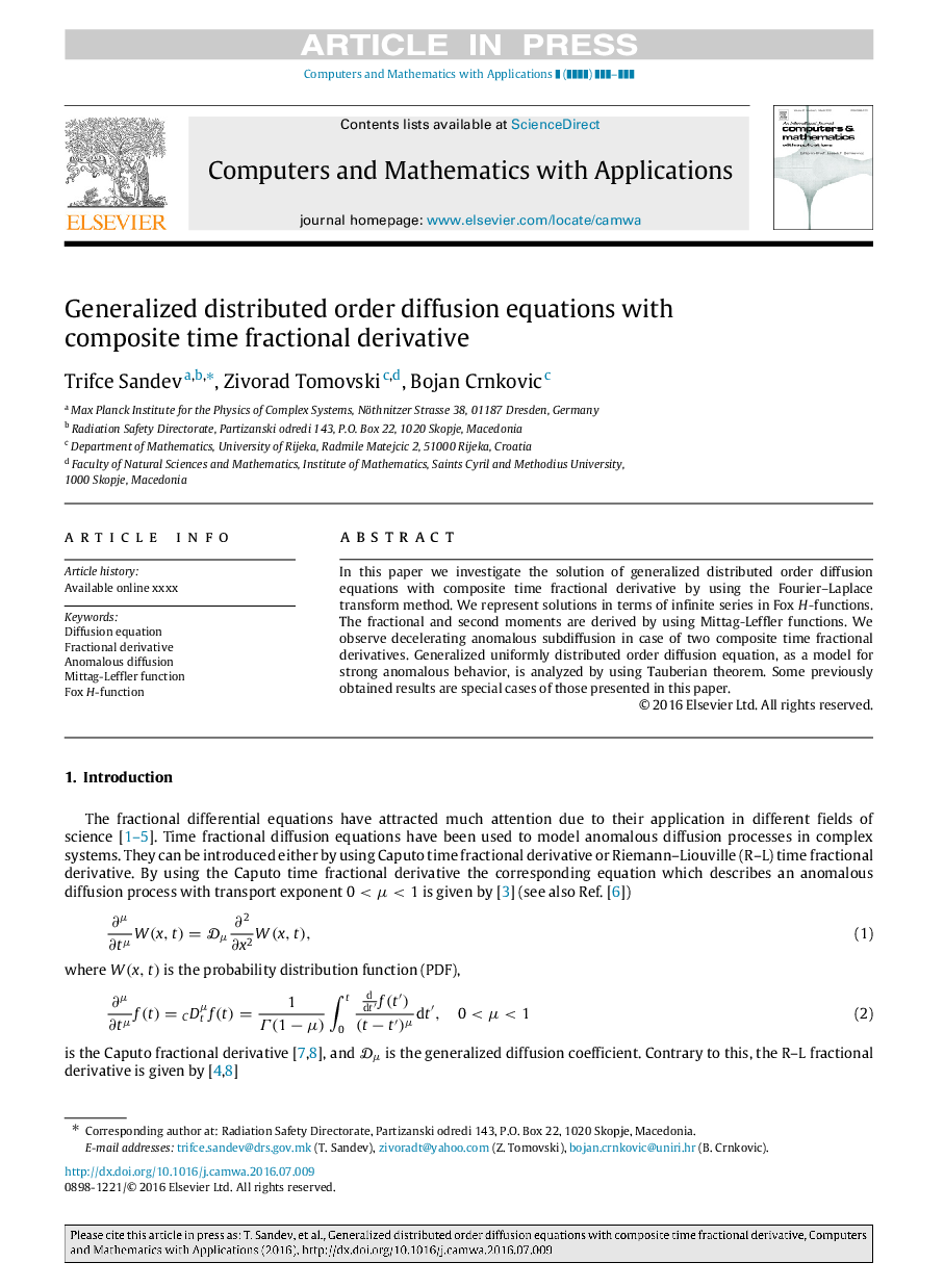 Generalized distributed order diffusion equations with composite time fractional derivative