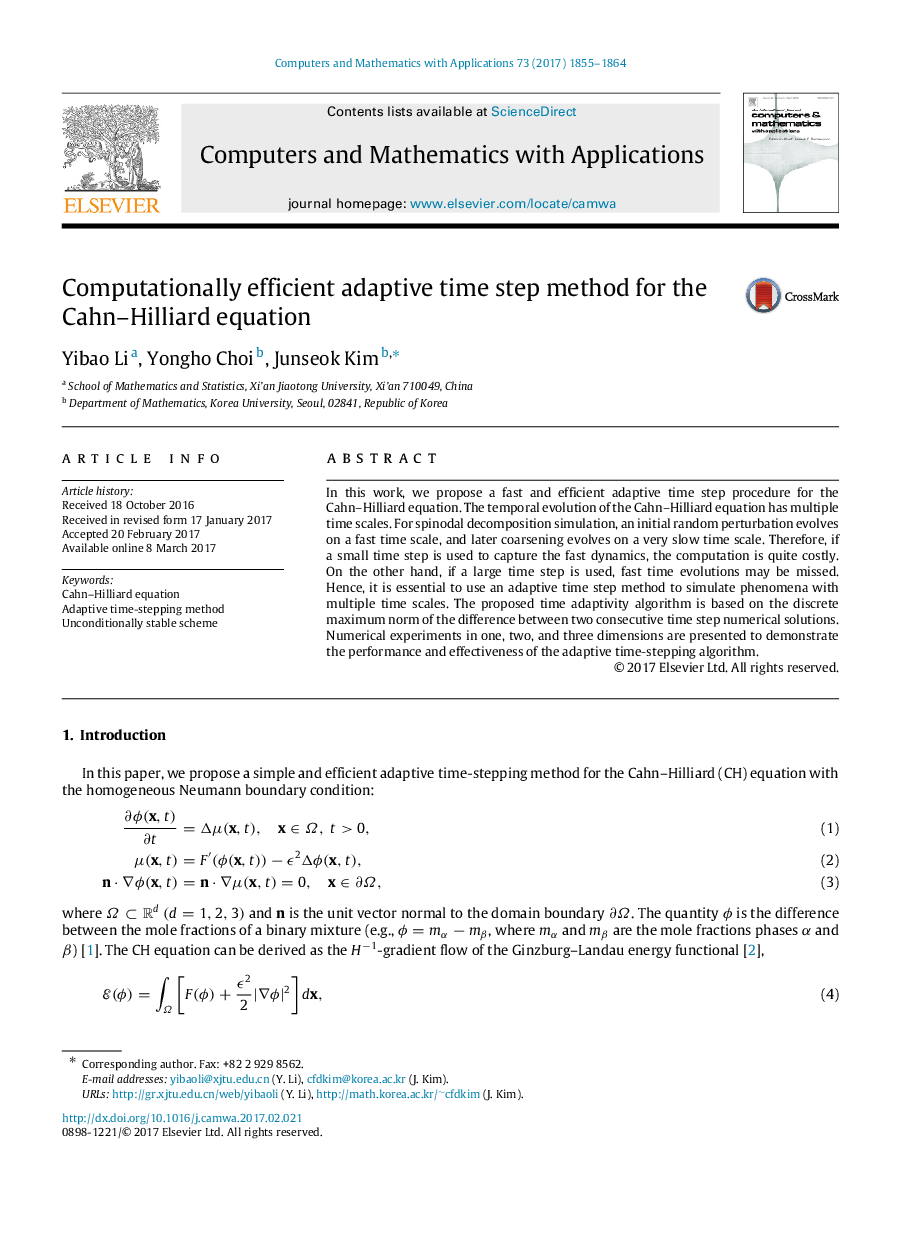 Computationally efficient adaptive time step method for the Cahn-Hilliard equation