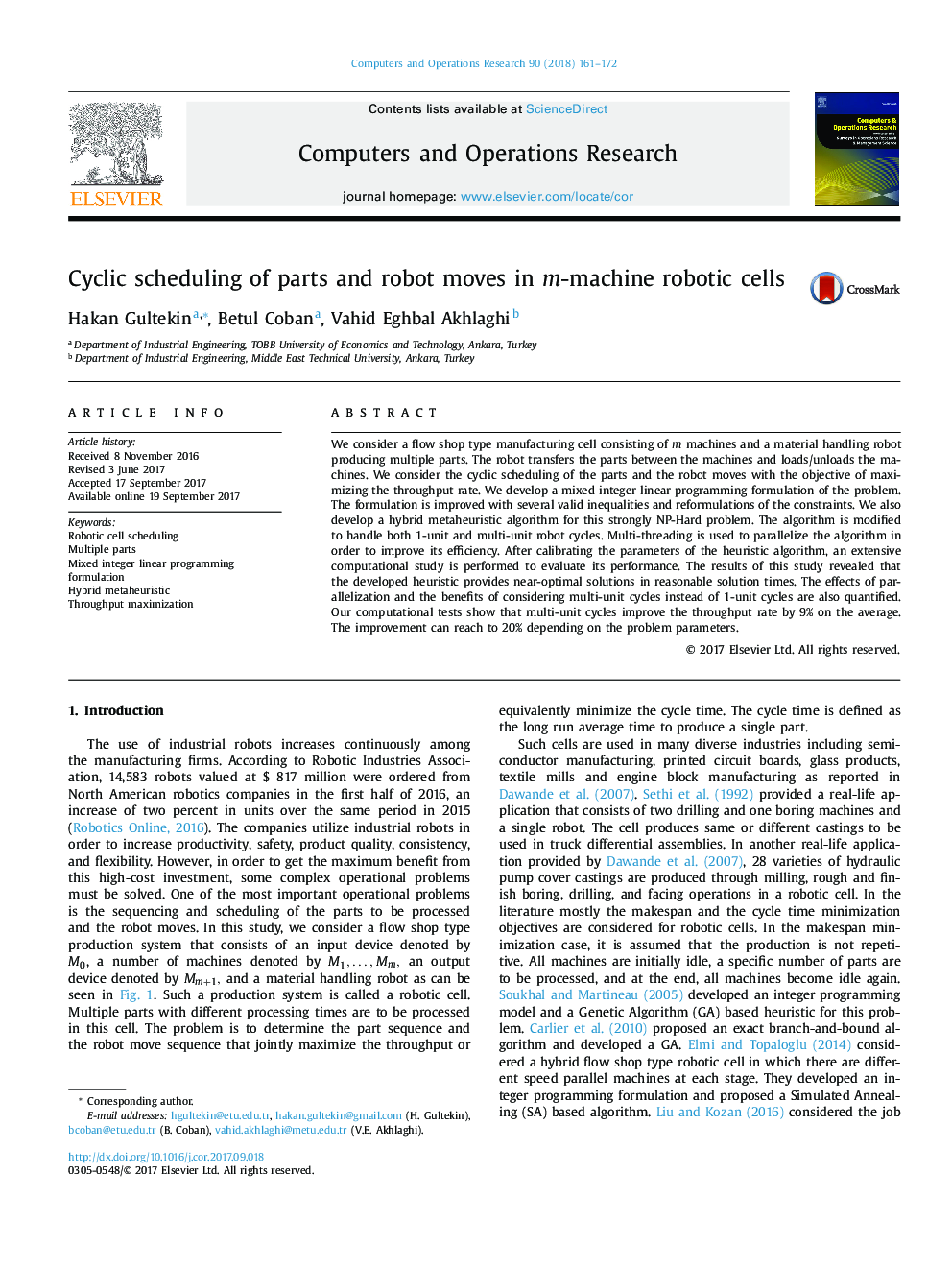 Cyclic scheduling of parts and robot moves in m-machine robotic cells