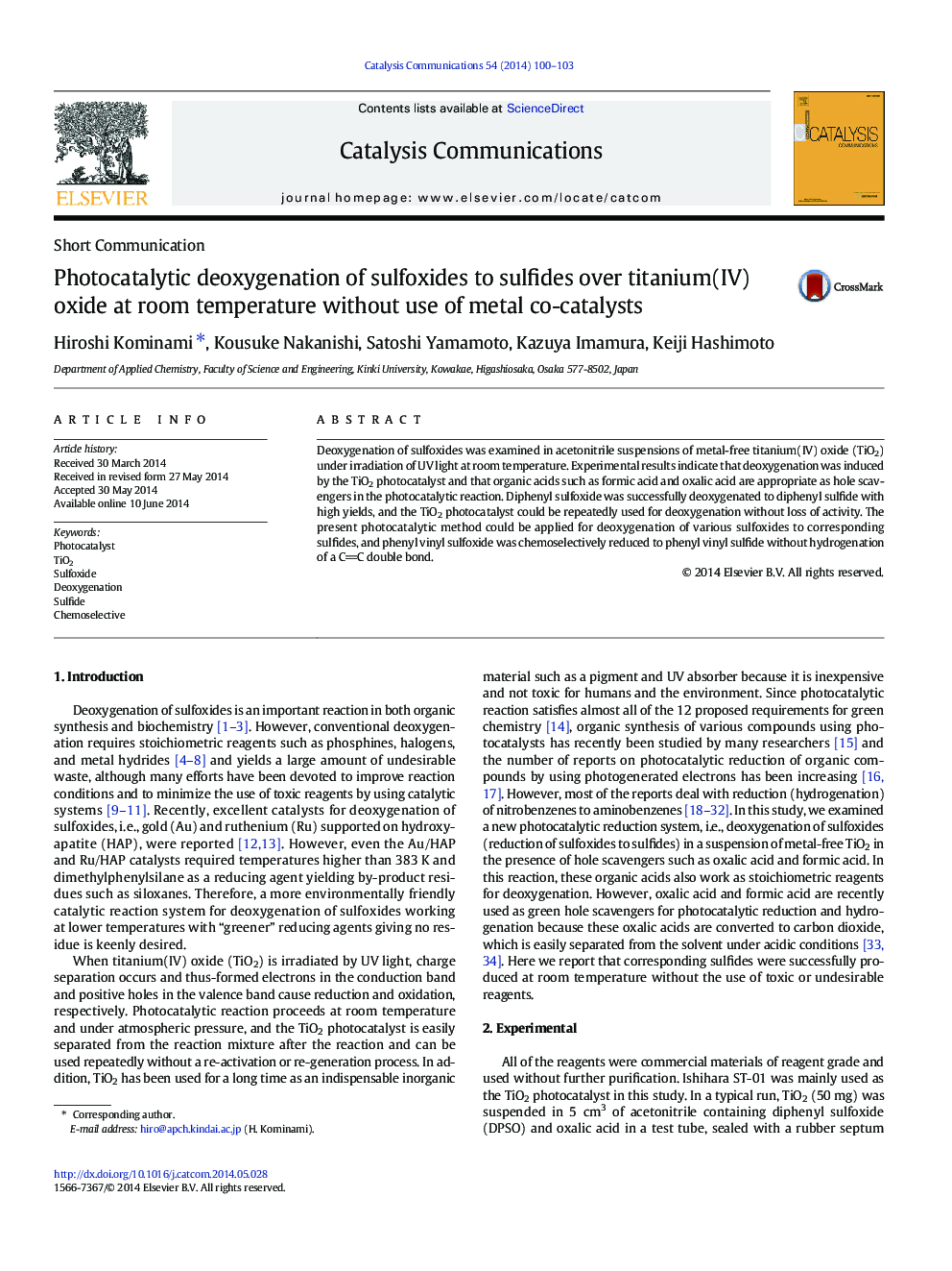 Photocatalytic deoxygenation of sulfoxides to sulfides over titanium(IV) oxide at room temperature without use of metal co-catalysts