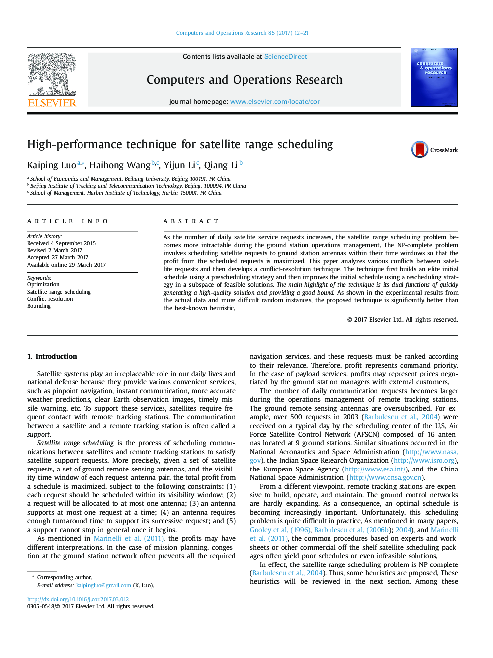 High-performance technique for satellite range scheduling