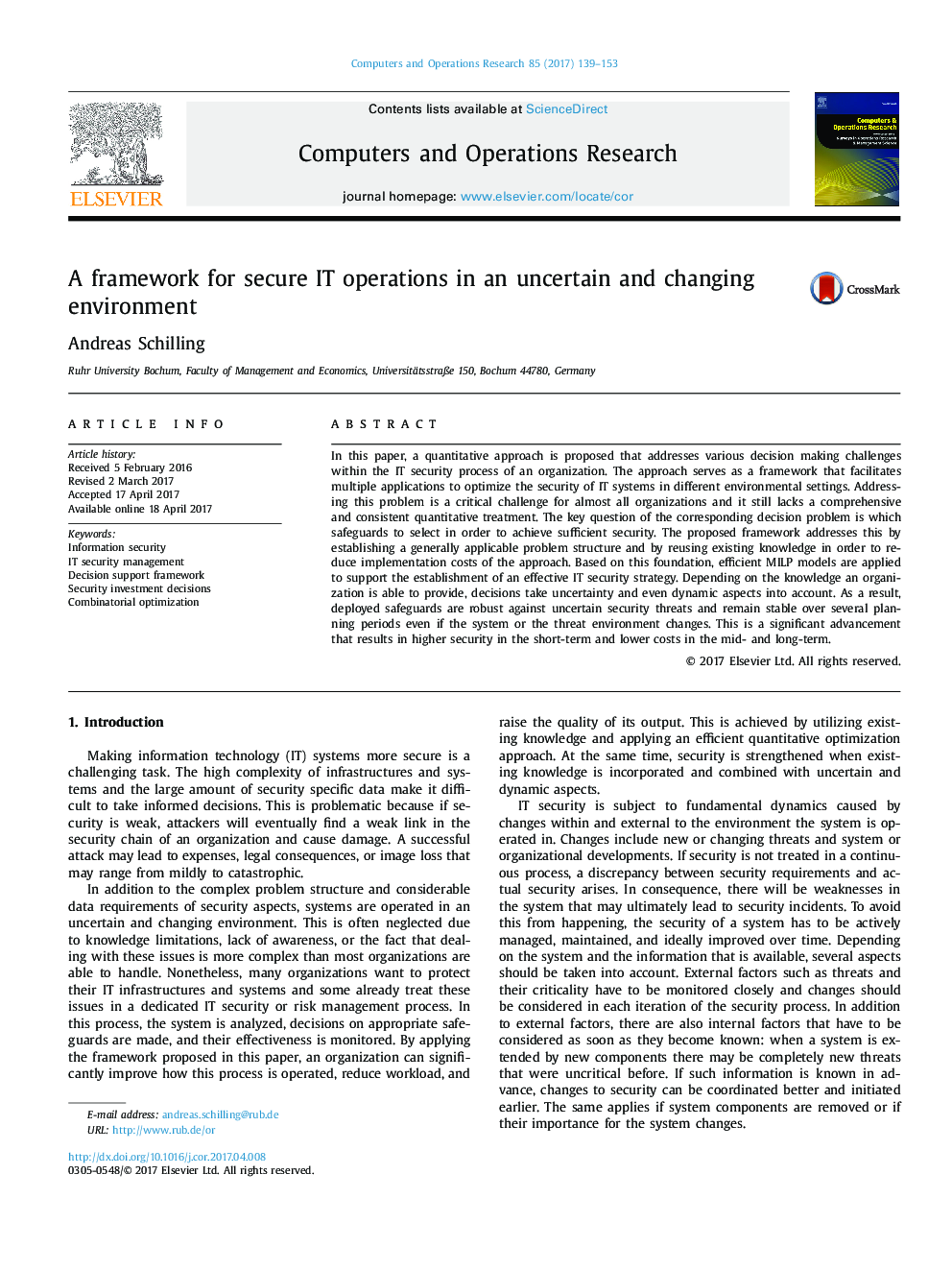 A framework for secure IT operations in an uncertain and changing environment