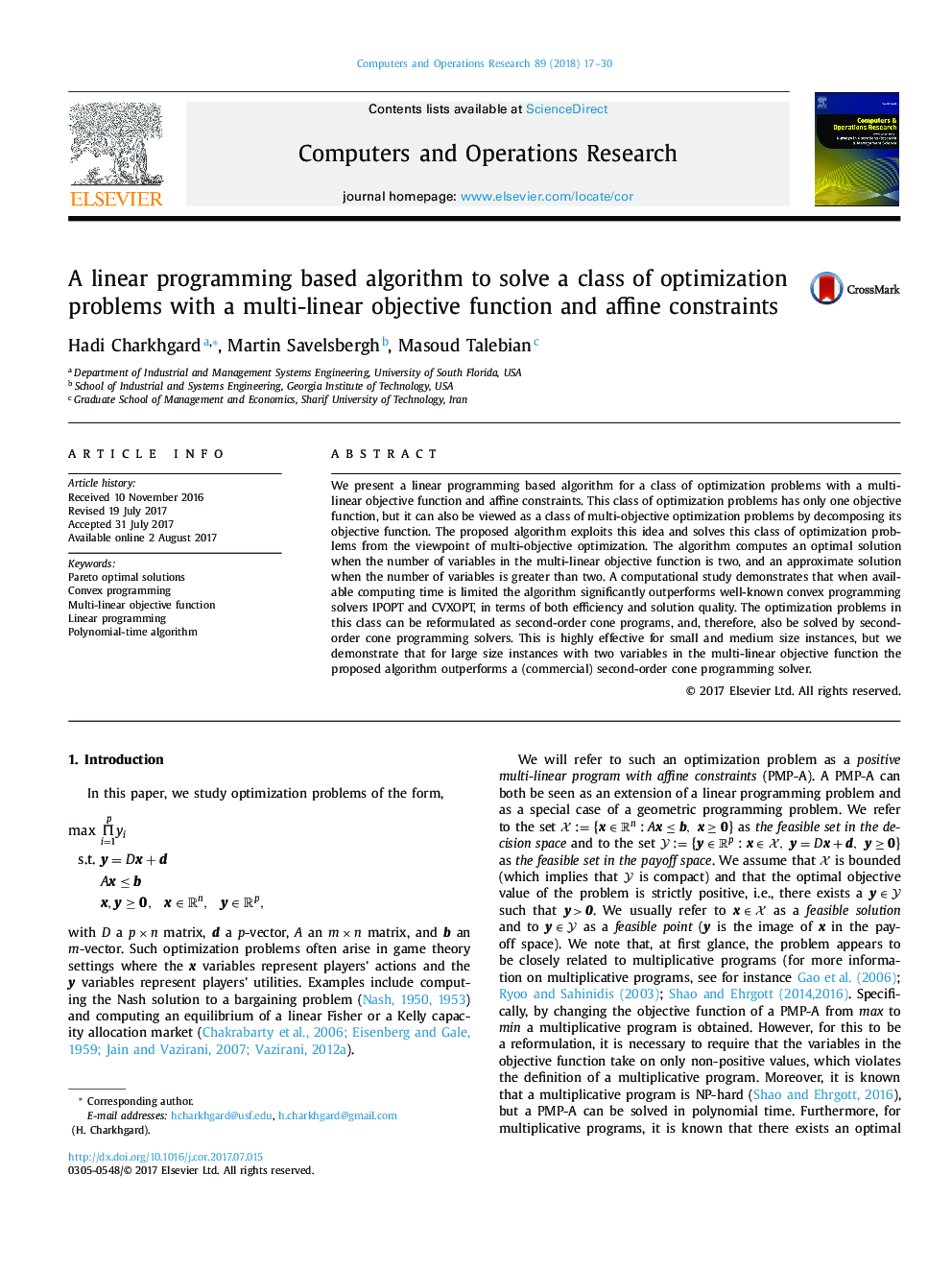 A linear programming based algorithm to solve a class of optimization problems with a multi-linear objective function and affine constraints