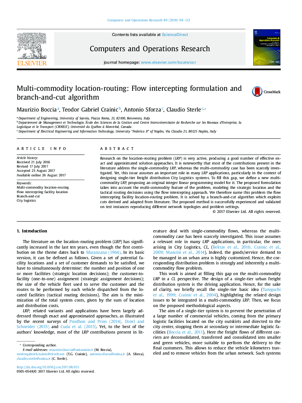 Multi-commodity location-routing: Flow intercepting formulation and branch-and-cut algorithm