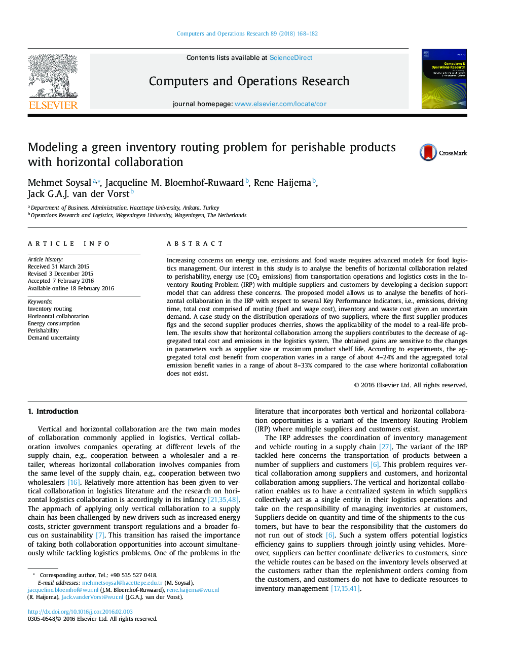 Modeling a green inventory routing problem for perishable products with horizontal collaboration