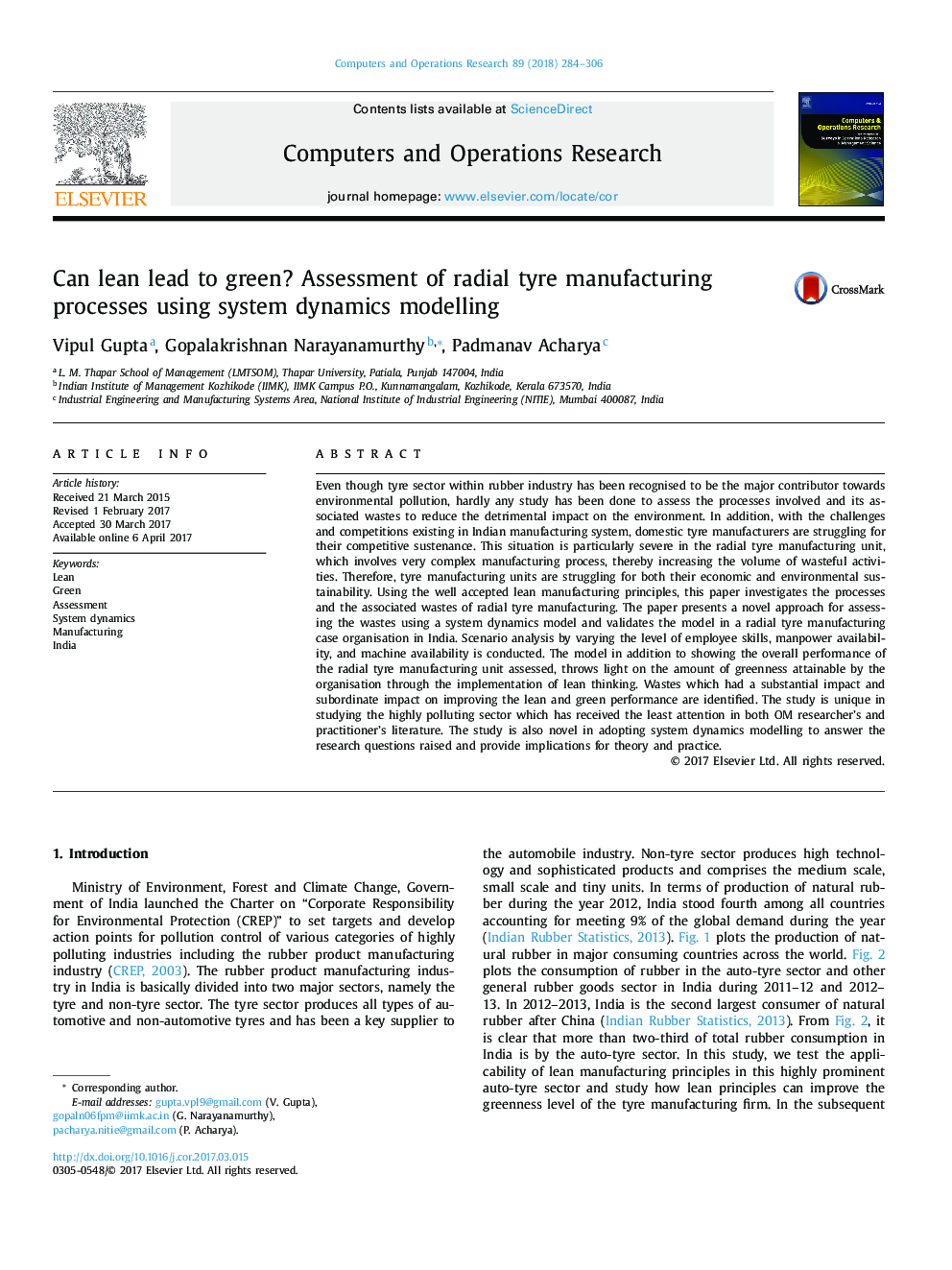 Can lean lead to green? Assessment of radial tyre manufacturing processes using system dynamics modelling