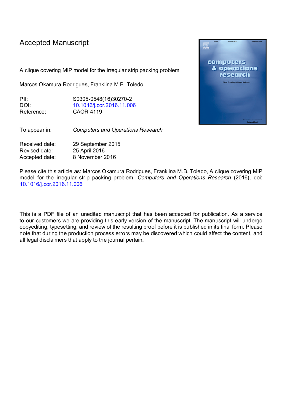 A clique covering MIP model for the irregular strip packing problem