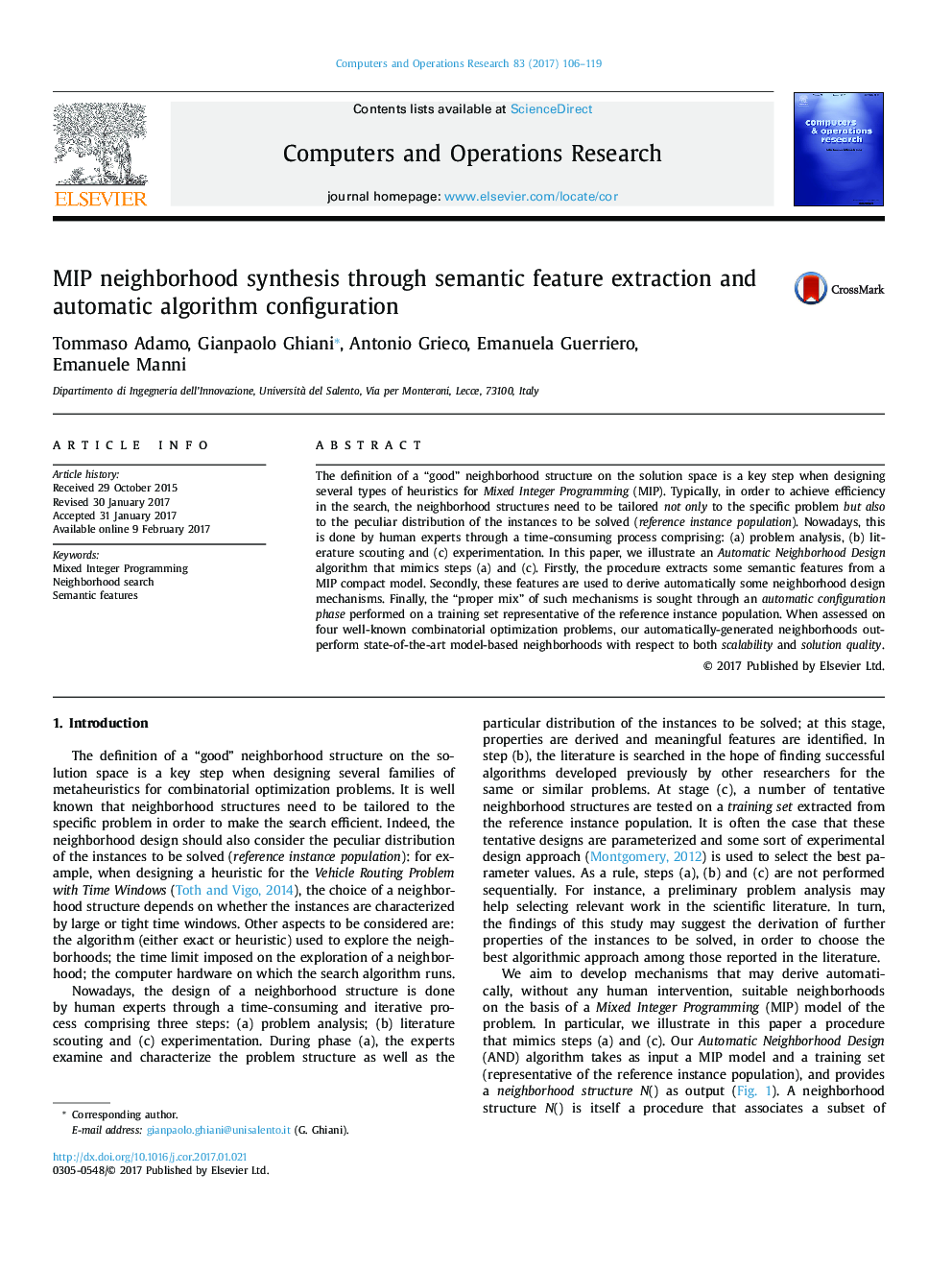 MIP neighborhood synthesis through semantic feature extraction and automatic algorithm configuration