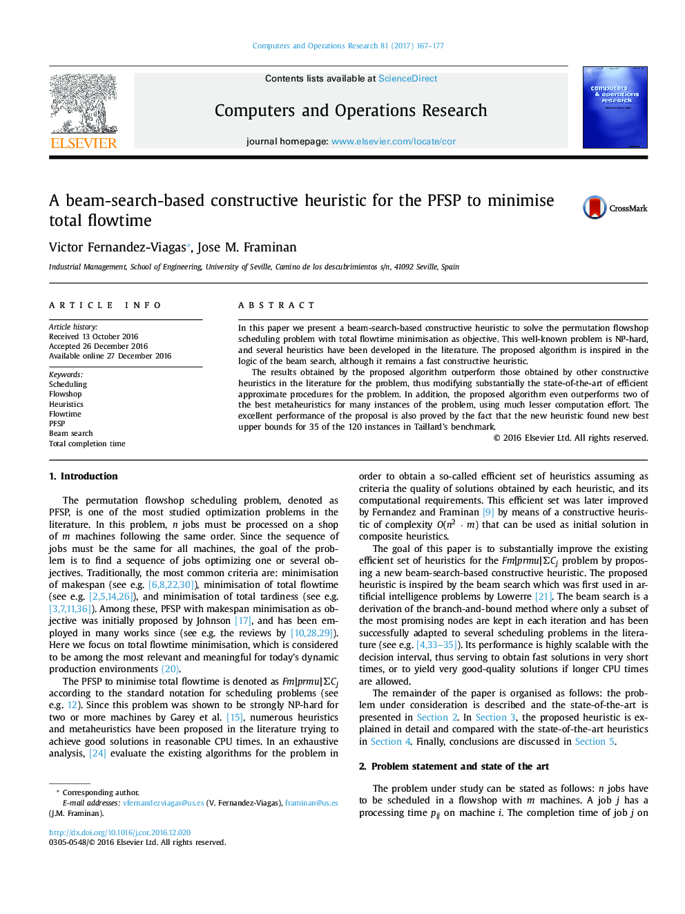 A beam-search-based constructive heuristic for the PFSP to minimise total flowtime