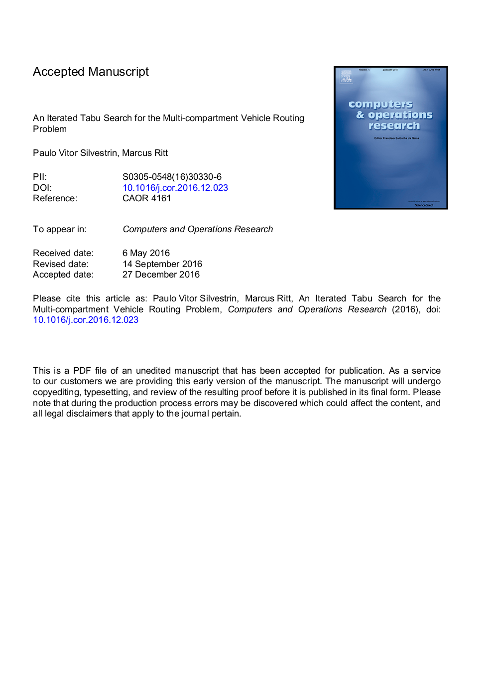 An iterated tabu search for the multi-compartment vehicle routing problem