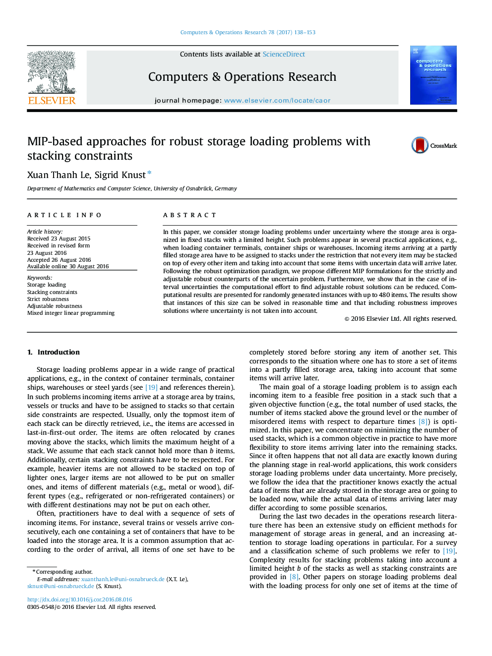 MIP-based approaches for robust storage loading problems with stacking constraints