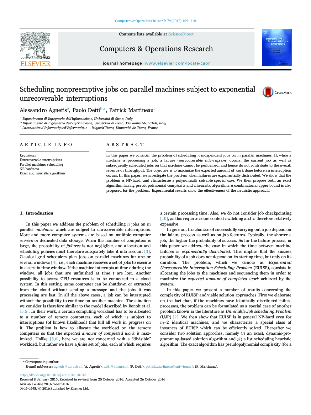 Scheduling nonpreemptive jobs on parallel machines subject to exponential unrecoverable interruptions