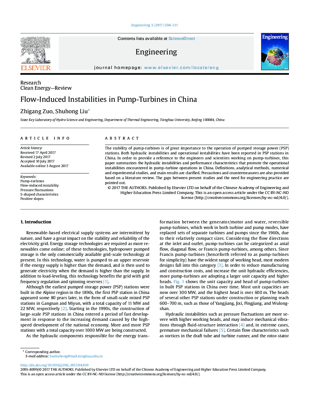 ResearchClean Energy-ReviewFlow-Induced Instabilities in Pump-Turbines in China