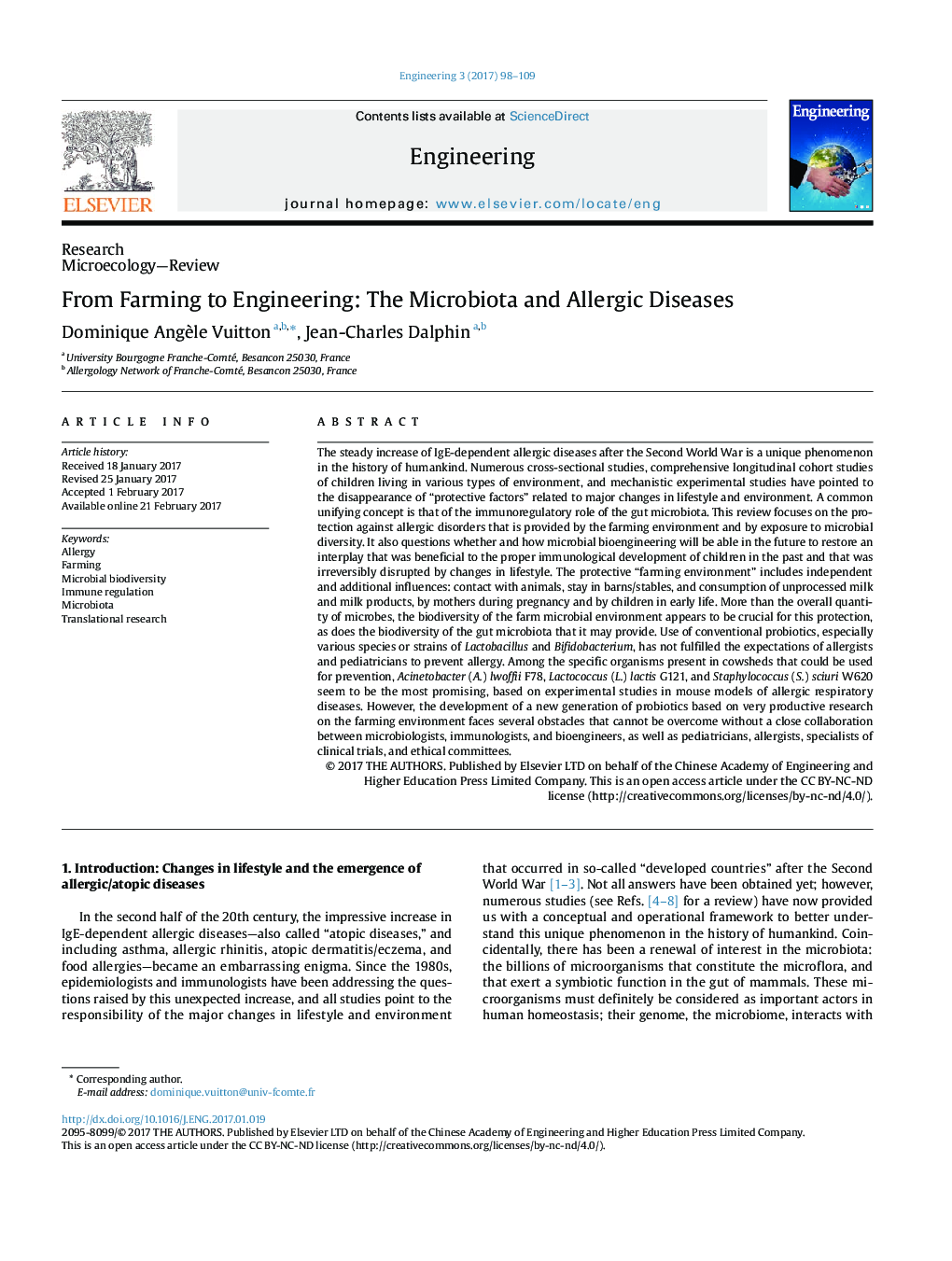 From Farming to Engineering: The Microbiota and Allergic Diseases