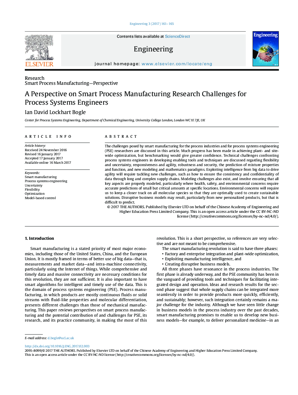 A Perspective on Smart Process Manufacturing Research Challenges for Process Systems Engineers