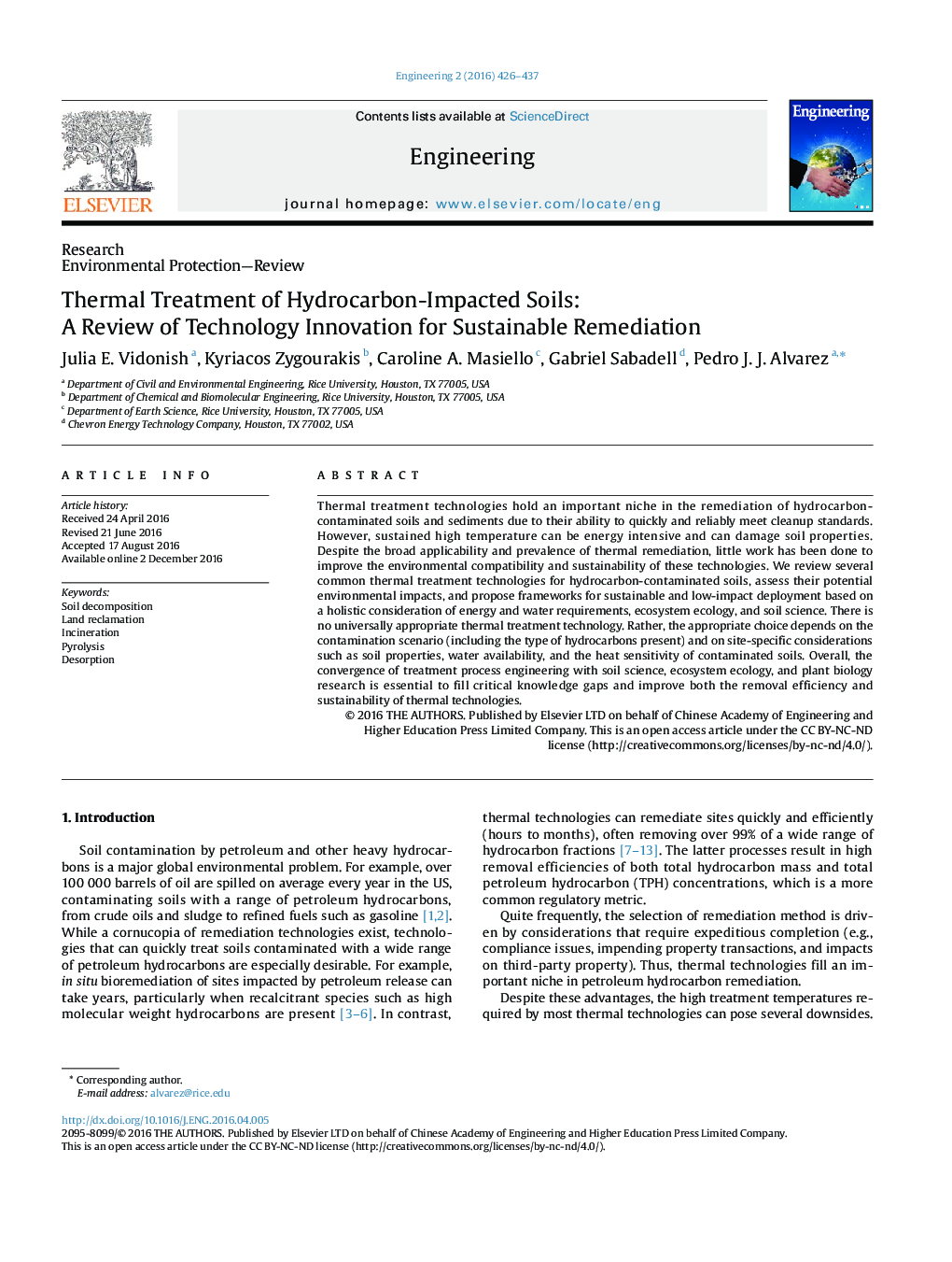 Thermal Treatment of Hydrocarbon-Impacted Soils: A Review of Technology Innovation for Sustainable Remediation