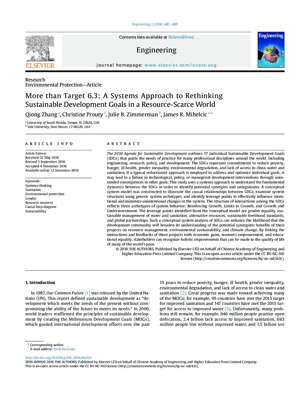 ResearchEnvironmental Protection-ArticleMore than Target 6.3: A Systems Approach to Rethinking Sustainable Development Goals in a Resource-Scarce World