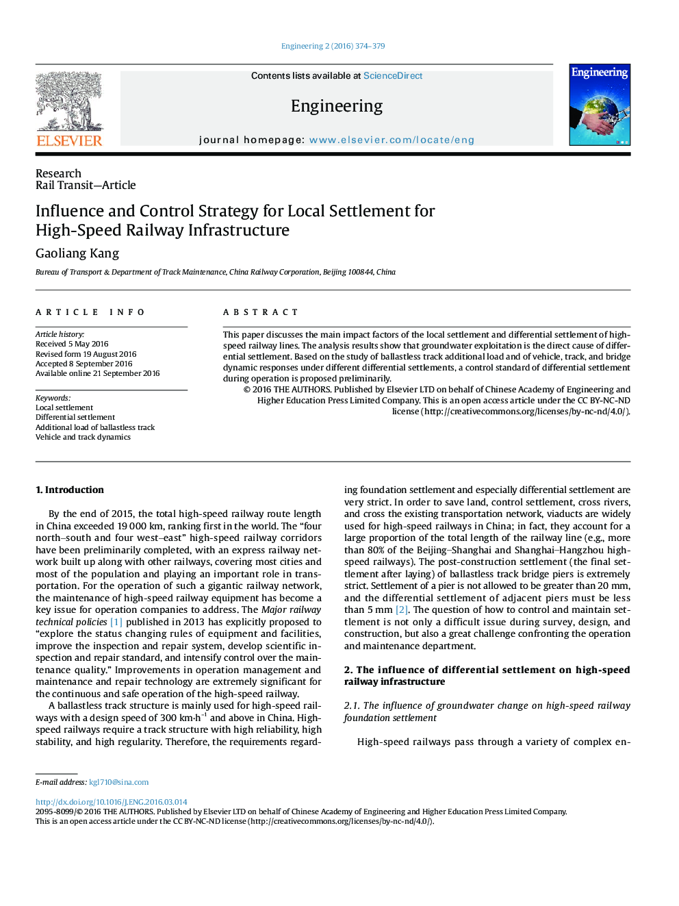 Influence and Control Strategy for Local Settlement for High-Speed Railway Infrastructure