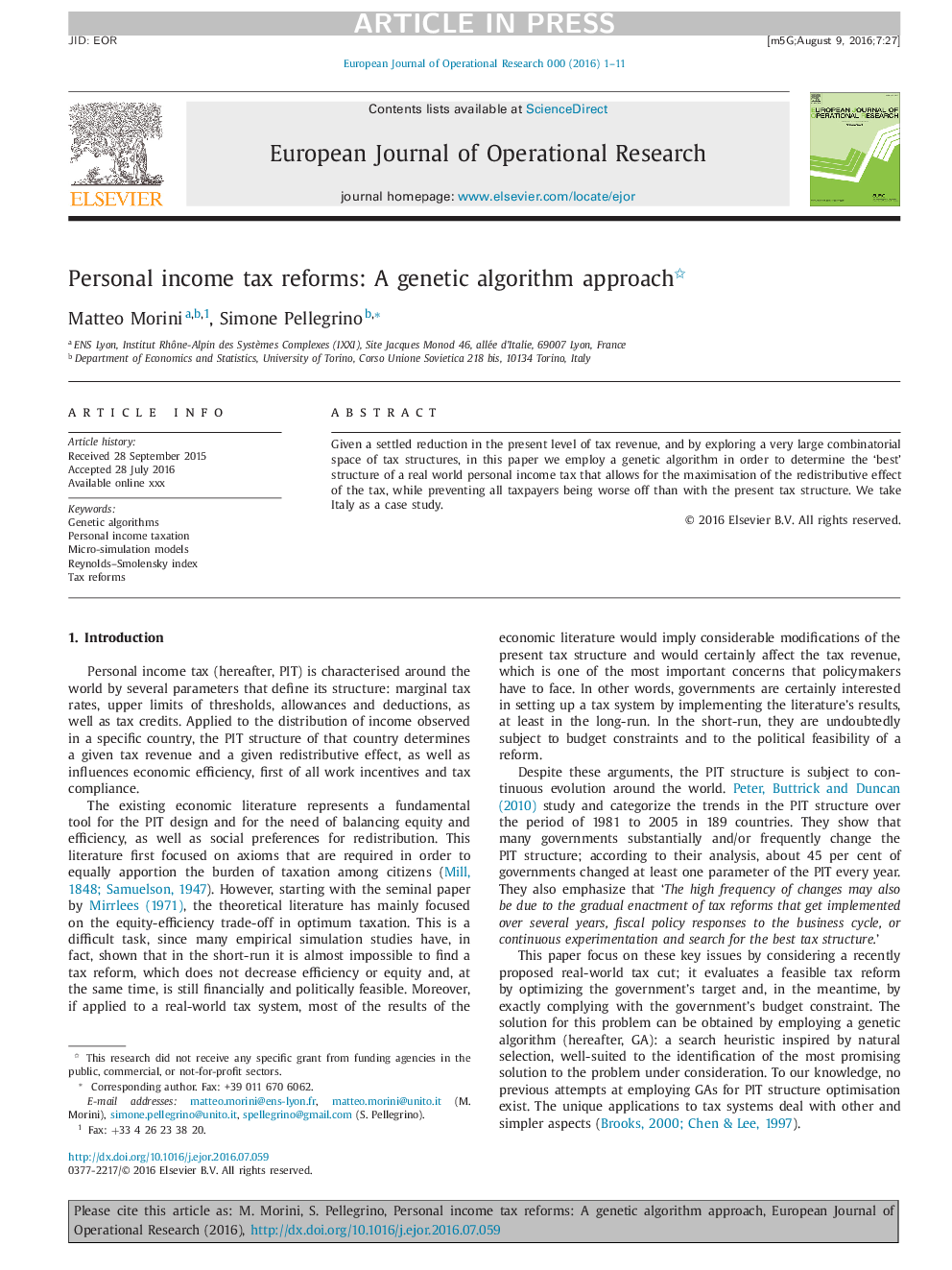 Personal income tax reforms: A genetic algorithm approach